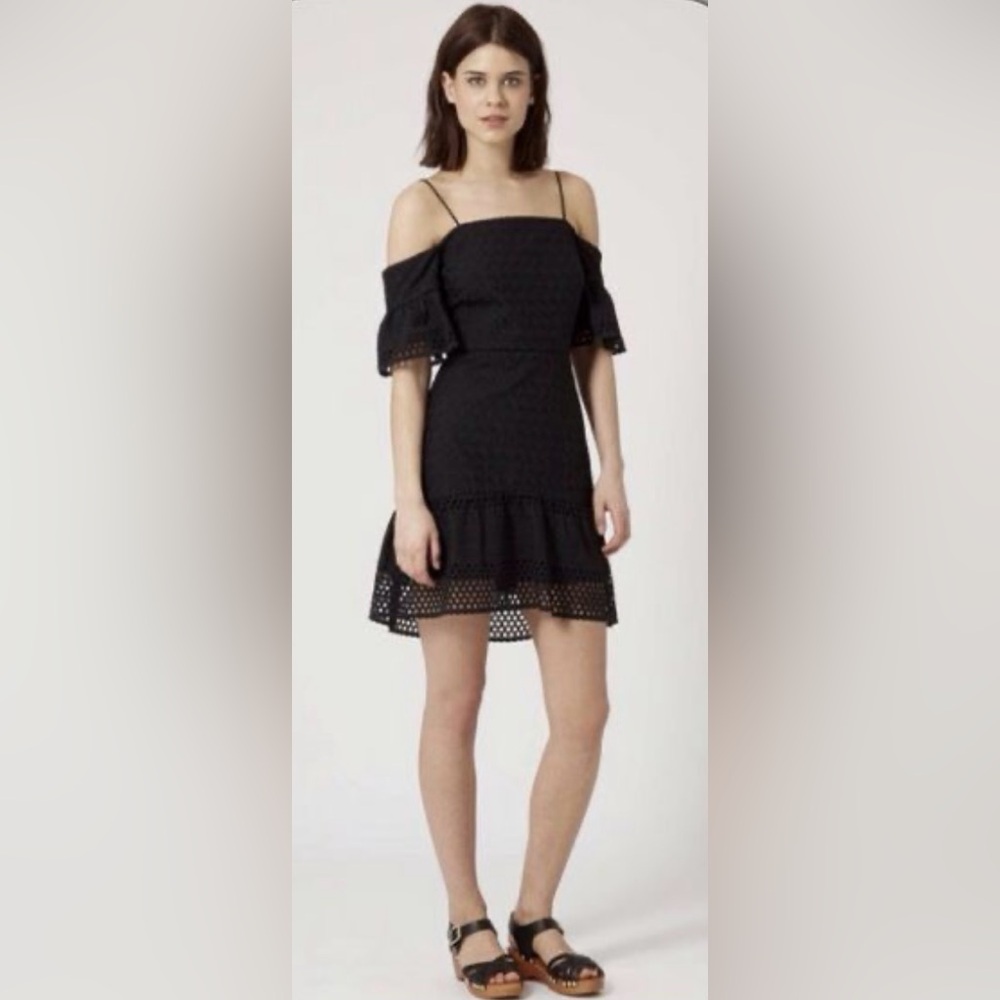 Topshop eyelet off the shoulder black dress size 4